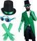 3 Pcs Halloween Costume Accessories Black Felt Costume Hat with Green Band Green Satin Long Gloves Blue Vintage Oval Goggles for Men Women Cosplay Party Dress Up